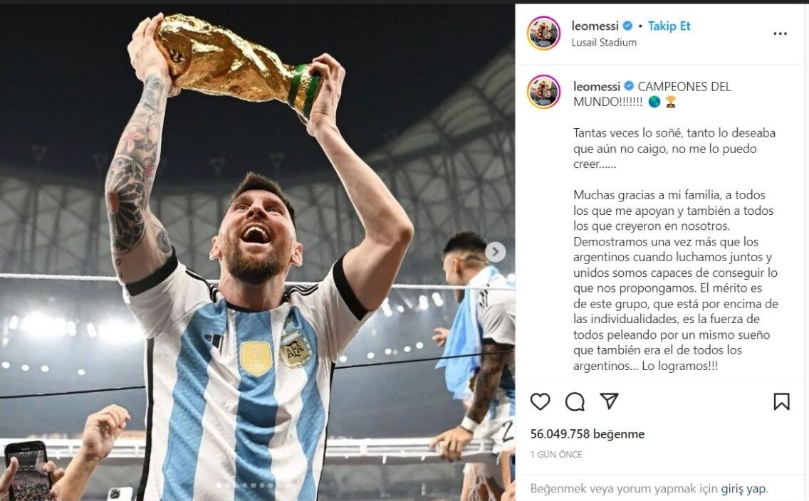 Lionel Messi, Instagram'da Beğeni Rekoru Kırdı