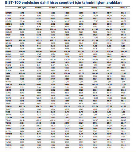 BIST 100 Endeksindeki Hisselerin Teknik Analizleri
