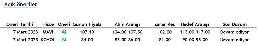 MAVI ve KCHOL Hisselerinde Alım Tavsiyesi!