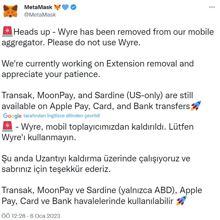 MetaMask, Wyre ile Ortaklığını Neden Kaldırdı?