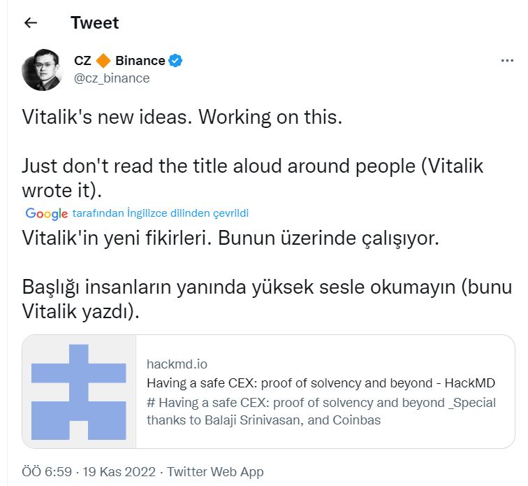 CZ, Vitalik Buterin'in Fikrini Destekledi