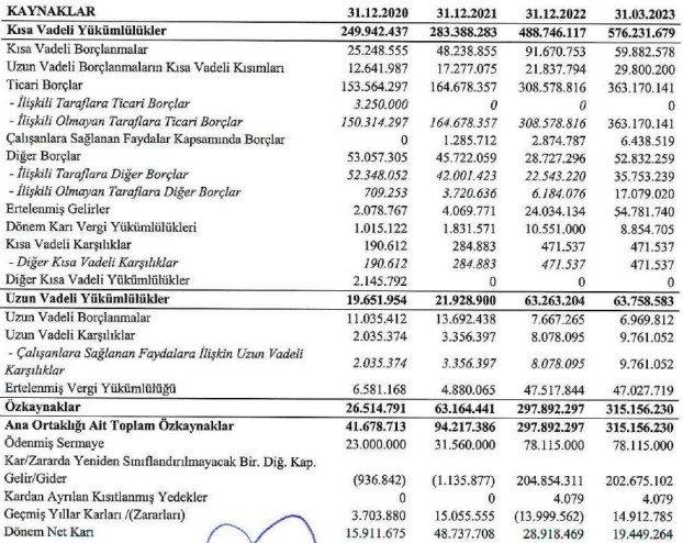 Altınkılıç Gıda Finansal Tabloları