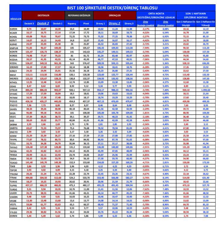 BIST 100 Hisseleri Teknik Analizi