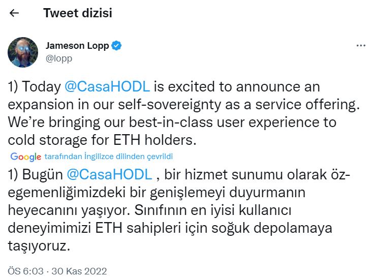 Casa, Ethereum'u Desteklemeye Başladı