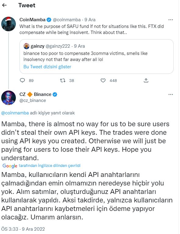 CZ, Binance'i Şikayet Eden Kullanıcıya Cevap Verdi