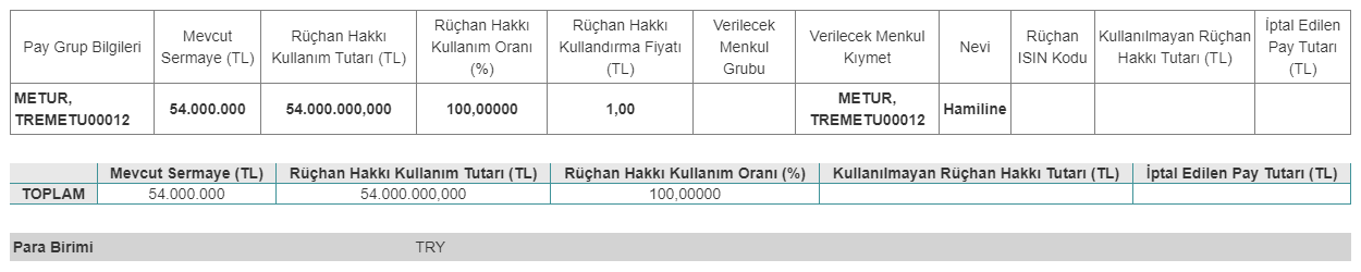 Metemtur Yatırım Enerji Turizm ve İnşaat A.Ş. (METUR) 