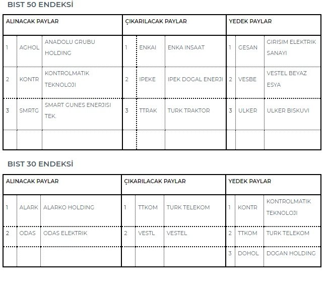 BIST30 ve BIST50 endeksi