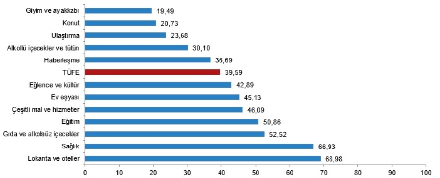 TÜFE Ana Harcama Gruplarına Göre Yıllık Değişim Oranları 2023 yılı Mayıs ayında ana harcama grupları bazında değerlendirildiğinde, bir önceki aya göre en az artış gösteren ana grup yüzde -13,79 artışla konut sektörü oldu. Öte yandan, aynı dönemde bir önceki aya göre en yüksek artış oranı yüzde 9,85 ile giyim ve ayakkabı sektöründe kaydedildi. TÜFE Ana Harcama Gruplarına Göre Aylık Değişim Oranları 2023 yılı Mayıs ayına ilişkin olarak endeks kapsamında yer alan 143 temel başlıktan (Amaca Göre Bireysel Tüketim Sınıflaması-COICOP 5'li Düzey), 25 temel başlıkta düşüş kaydedildi. Aynı zamanda 8 temel başlıkta ise değişim olmadı. Diğer yandan, 110 temel başlıkta ise endekste artış gözlemlendi. Yıllık Özel Kapsamlı TÜFE Göstergesi 2023 yılı Mayıs ayında işlenmemiş gıda ürünleri, enerji, alkollü içkiler, tütün ve altın gibi unsurların dışarıda bırakıldığı TÜFE'deki değişim oranlarına göre, bir önceki aya göre yüzde 3,60 artış kaydedildi. Bir önceki yılın Aralık ayına göre yüzde 19,51 artış, bir önceki yılın aynı ayına göre yüzde 47,70 artış kaydedildi. Bununla birlikte on iki aylık ortalamalara göre ise yüzde 60,94 artış kaydedildi. Özel Kapsamlı TÜFE Göstergeleri ve Değişim Oranları (Mayıs 2023)