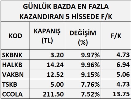 günlük F/K oranları