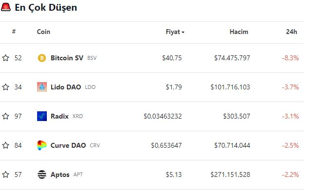 Son 24 Saatte En Çok Düşen Altcoinler Hangileri?