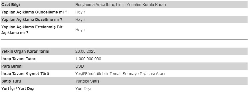 Türkiye Vakıflar Bankası T.A.O. (VAKBN) Borçlanma Aracı İhracı