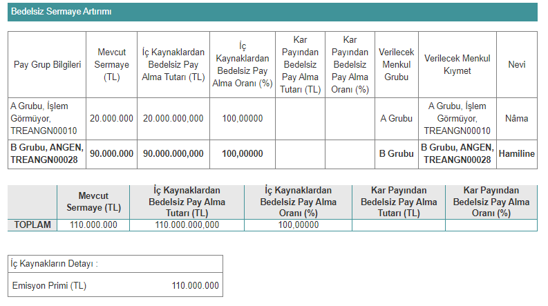 ANGEN BEDELSİZ SERMAYE