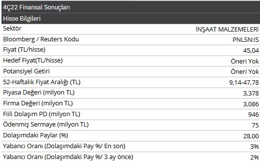 PNLSN 2022 4. Çeyrek Bilançosu Hisseyi Olumsuz Etkileyebilir!