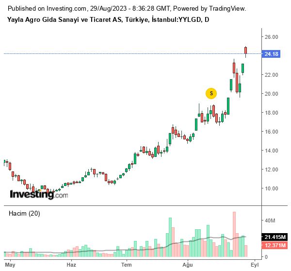 YYLGD Hisse Grafiği (29 Ağustos 2023)