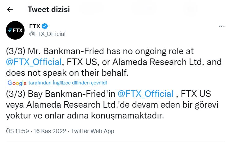 Sam Bankman Fried İle İlgili Açıklama