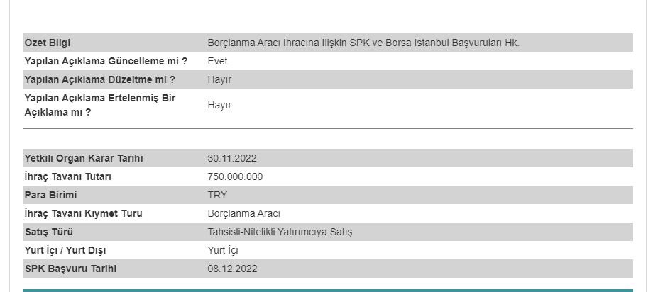 Arzum'dan Borçlanma İhracı Kararı