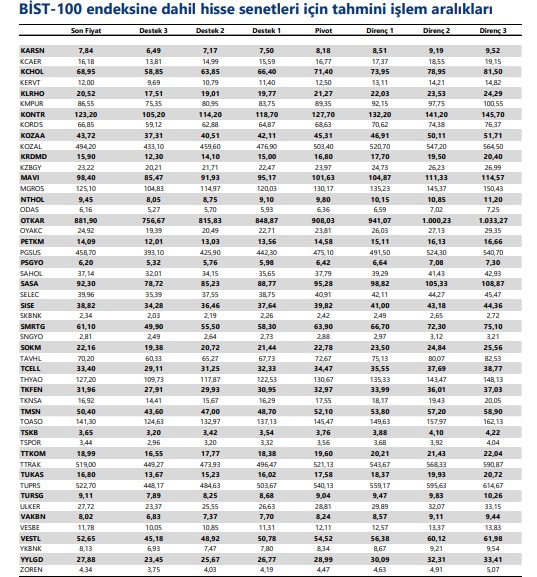 BIST 100 Hisseleri Teknik Analizi
