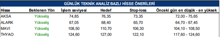 HİSSE ÖNERİLERİ 