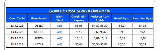 hisse senedi 13 nisan 2023