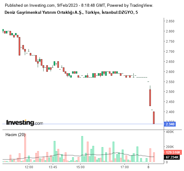 Deniz GYO A.Ş. (DZGYO) Hisse Grafiği 9 Şubat 2023