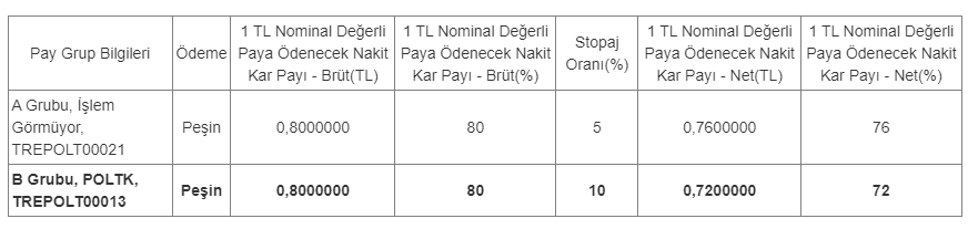 Politeknik Metal Sanayi ve Ticaret A.Ş. (POLTK) 2023 Temettü 